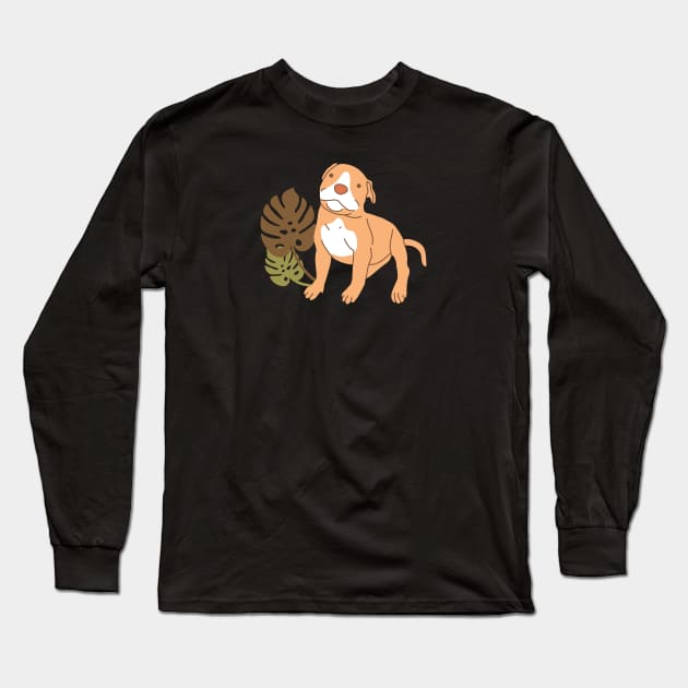 Pit Bull puppy and plants Long Sleeve T-Shirt by Wlaurence